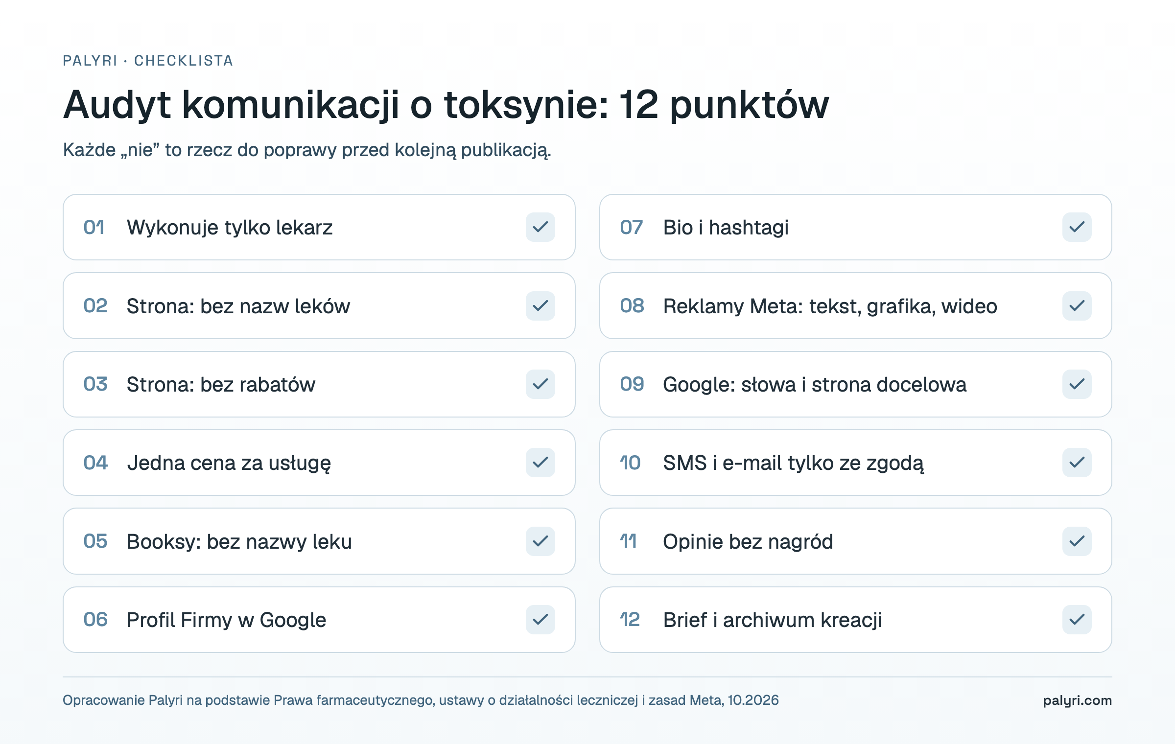 Audyt reklamy zabiegów z toksyną botulinową w 12 punktach: strona, Booksy, Google, Meta, SMS, opinie i brief